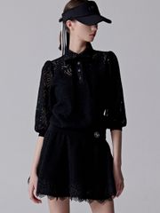 UTAA Pixel Tile Lace Flare Skirt: Black