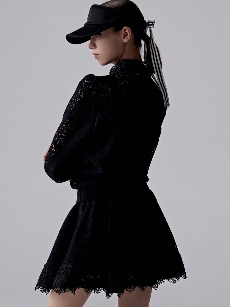 UTAA Pixel Tile Lace Flare Skirt: Black