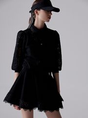 UTAA Pixel Tile Lace Flare Skirt: Black