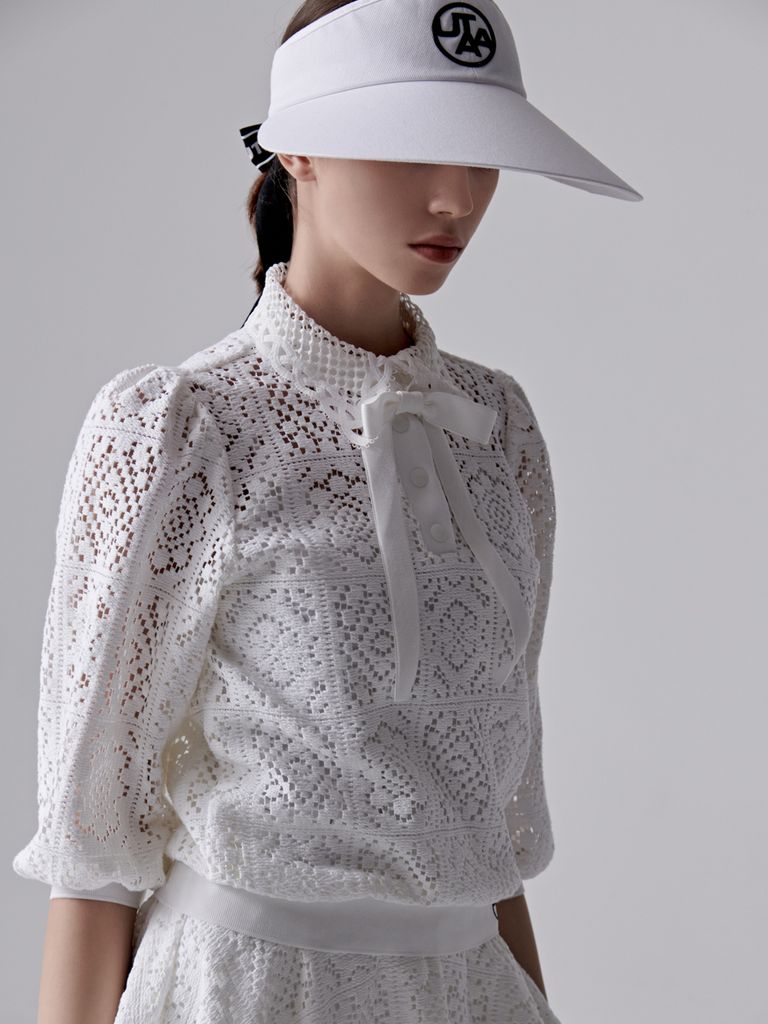UTAA Pixel Tile Ribbon Lace Sleeve : White