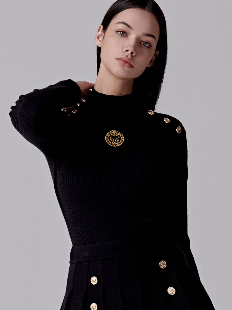 UTAA Gold Scudo Ring Panther Knit Sleeve : Women's Black