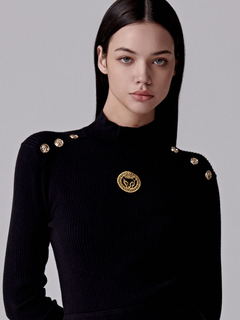UTAA Gold Scudo Ring Panther Knit Sleeve : Women's Black