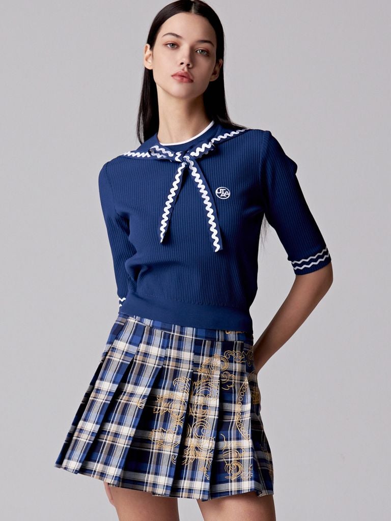 UTAA Imperial Gold Check Flare Skirt: Women's Blue