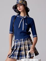 UTAA Imperial Gold Check Flare Skirt: Women's Blue
