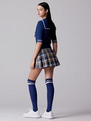 UTAA Imperial Gold Check Flare Skirt: Women's Blue