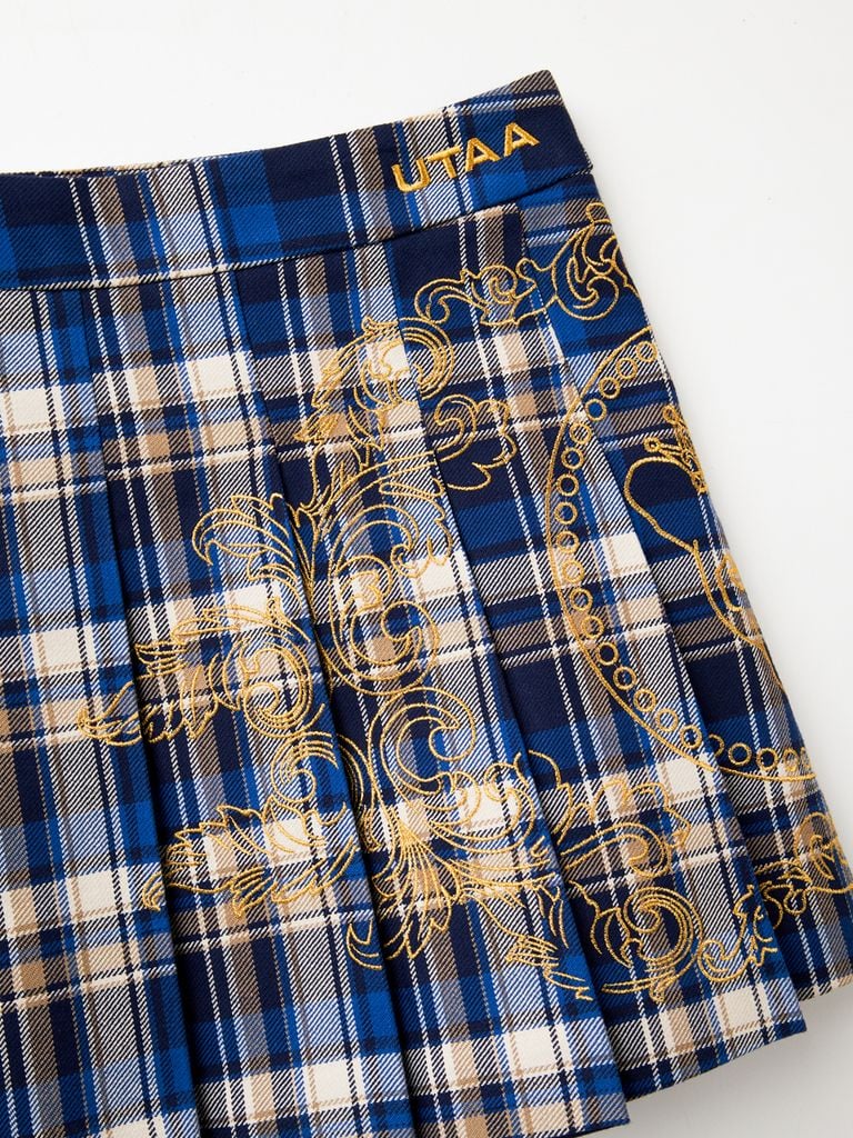 UTAA Imperial Gold Check Flare Skirt: Women's Blue