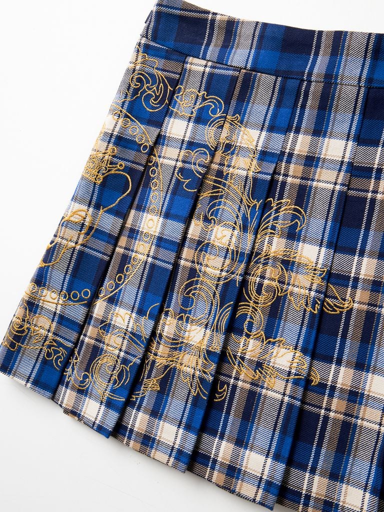 UTAA Imperial Gold Check Flare Skirt: Women's Blue