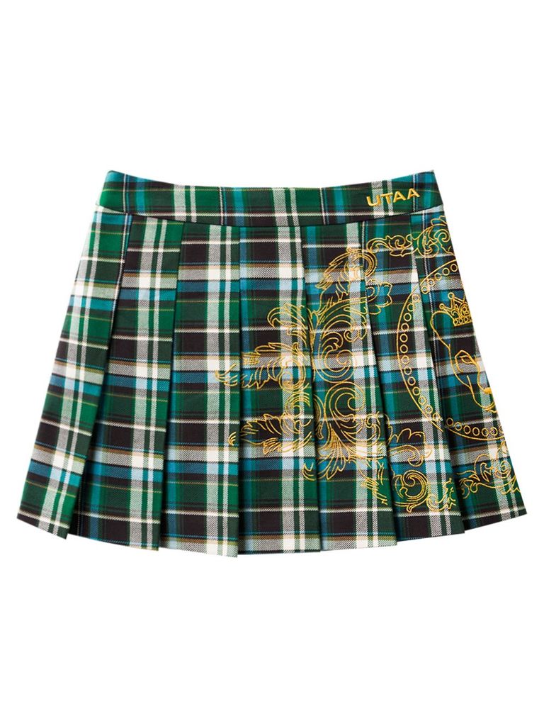 UTAA Imperial Gold Check Flare Skirt: Women's Green