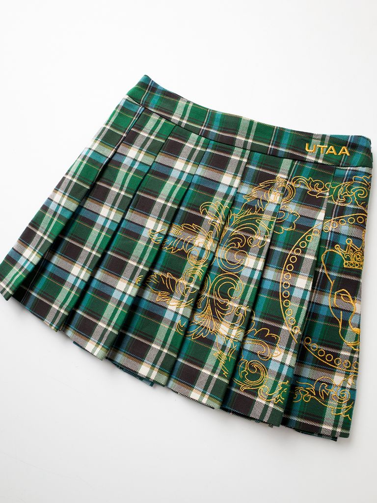 UTAA Imperial Gold Check Flare Skirt: Women's Green