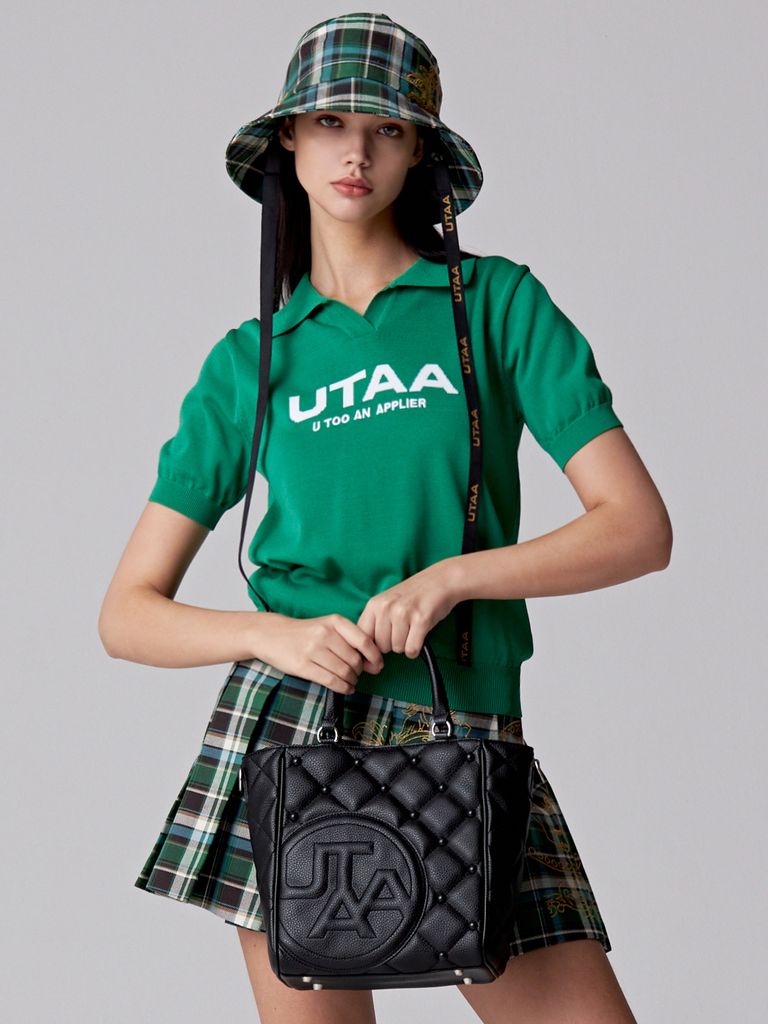 UTAA Imperial Gold Check Flare Skirt: Women's Green