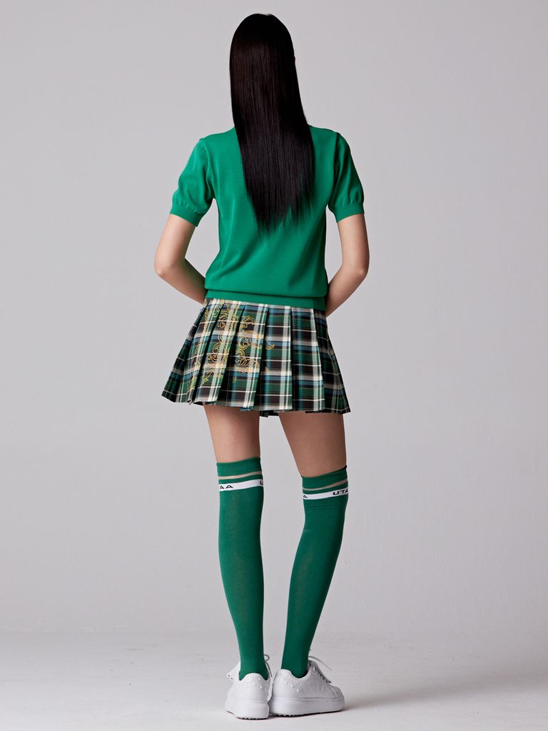 UTAA Imperial Gold Check Flare Skirt: Women's Green