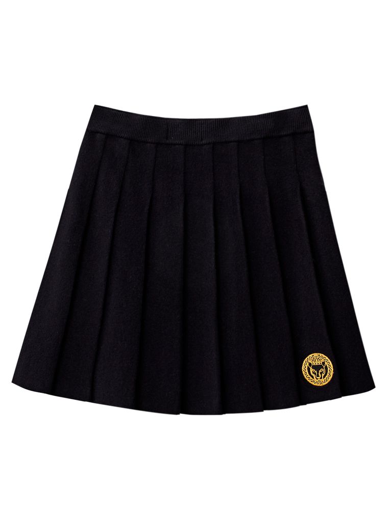 UTAA Gold Scudo Ring Panther Knit Flare Skirt : Black