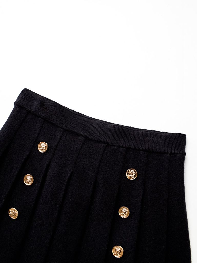 UTAA Gold Scudo Ring Panther Knit Flare Skirt : Black
