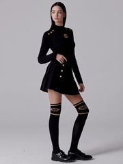 UTAA Gold Scudo Ring Panther Knit Flare Skirt : Black