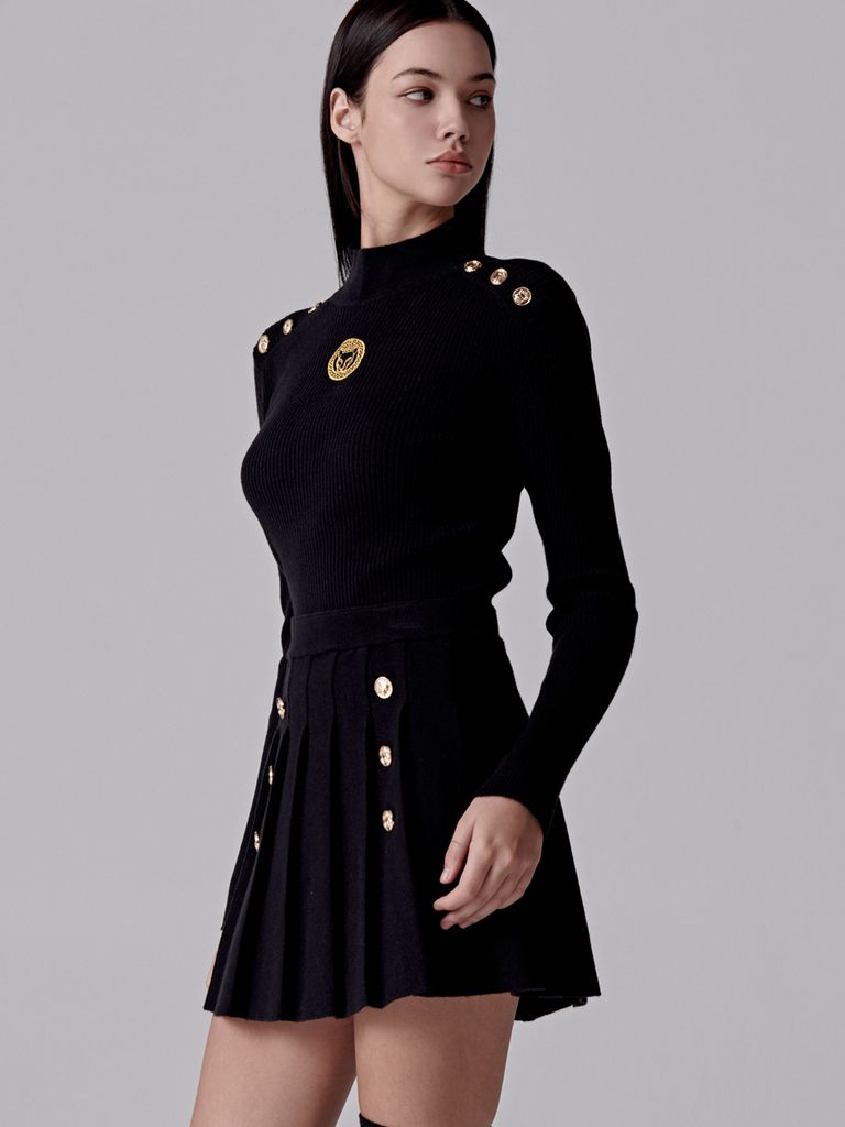 UTAA Gold Scudo Ring Panther Knit Flare Skirt : Black