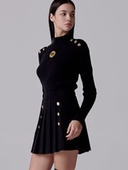 UTAA Gold Scudo Ring Panther Knit Flare Skirt : Black
