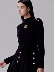 UTAA Gold Scudo Ring Panther Knit Flare Skirt : Black