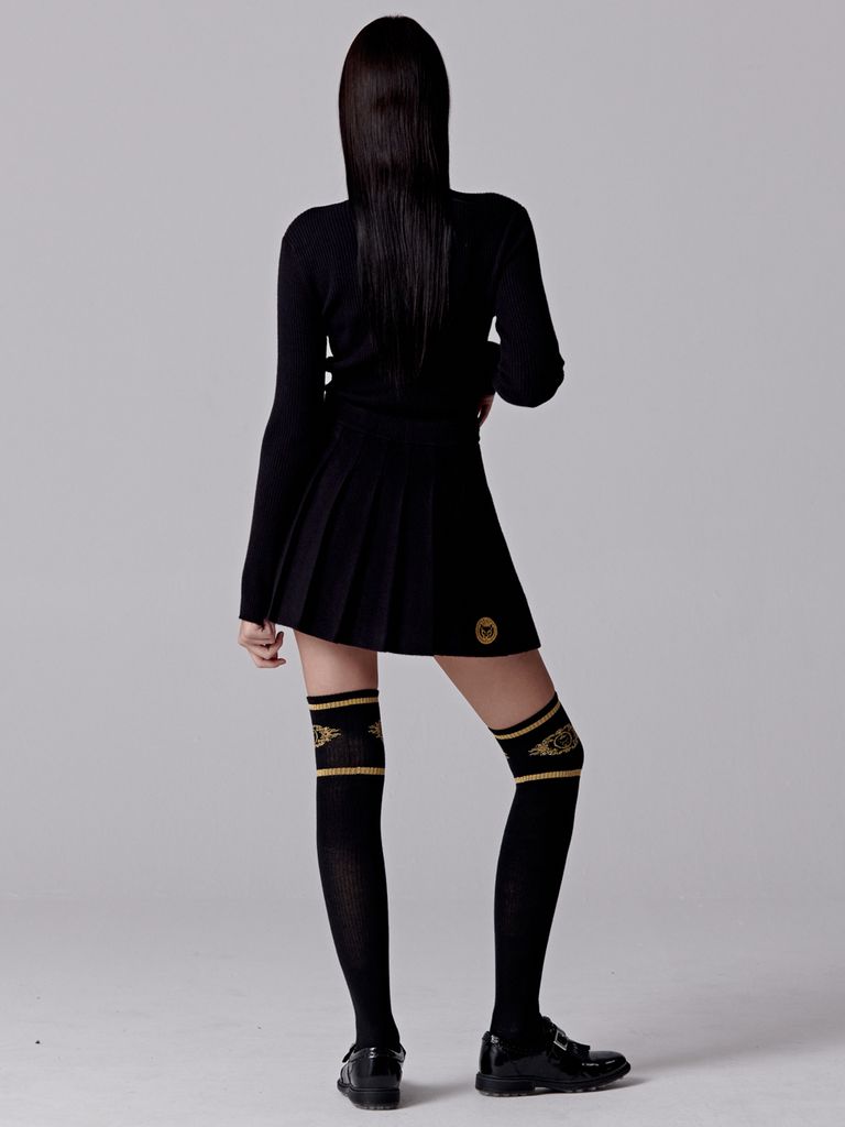 UTAA Gold Scudo Ring Panther Knit Flare Skirt : Black