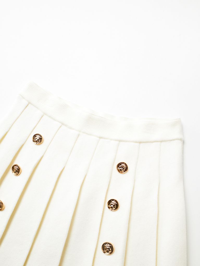 UTAA Gold Scudo Ring Panther Knit Flare Skirt : White