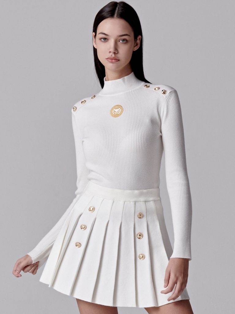 UTAA Gold Scudo Ring Panther Knit Flare Skirt : White