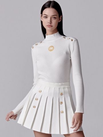 UTAA Gold Scudo Ring Panther Knit Flare Skirt : White