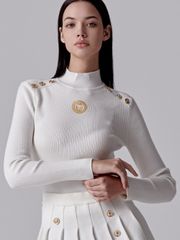 UTAA Gold Scudo Ring Panther Knit Flare Skirt : White