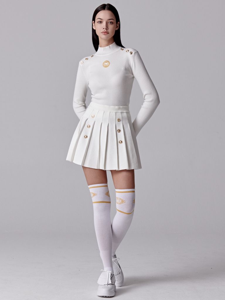 UTAA Gold Scudo Ring Panther Knit Flare Skirt : White