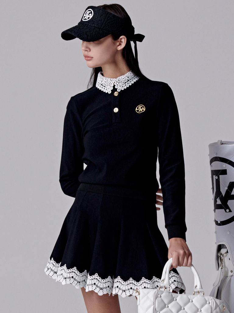 UTAA Punching Lace Flare Skirt : Black