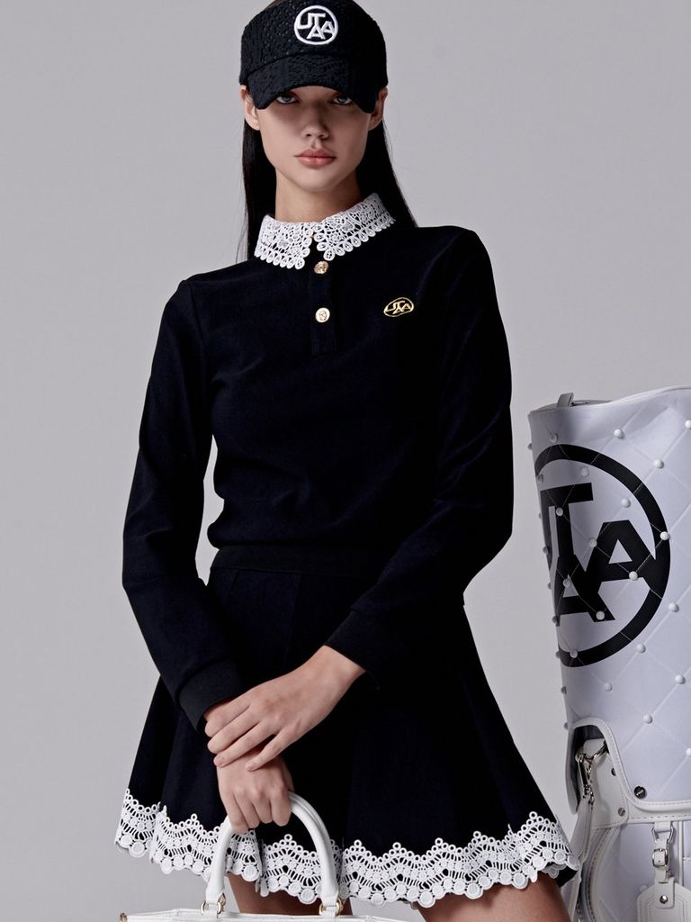 UTAA Punching Lace Flare Skirt : Black