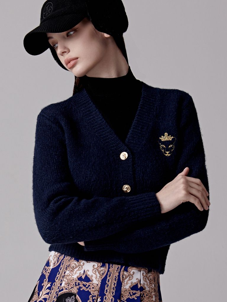 UTAA Gold Crown Panther Knit Cardigan : Women's Navy