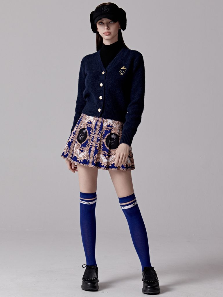 UTAA Gold Crown Panther Knit Cardigan : Women's Navy