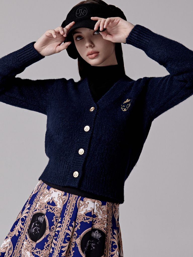 UTAA Gold Crown Panther Knit Cardigan : Women's Navy