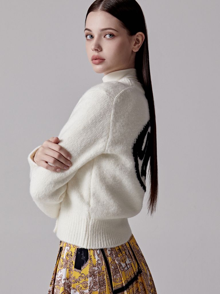 UTAA Gold Crown Panther Knit Cardigan : Women's White