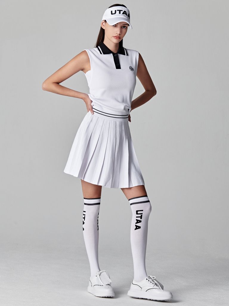 UTAA Dime Symbol PK Knit Sleeveless : Women's White