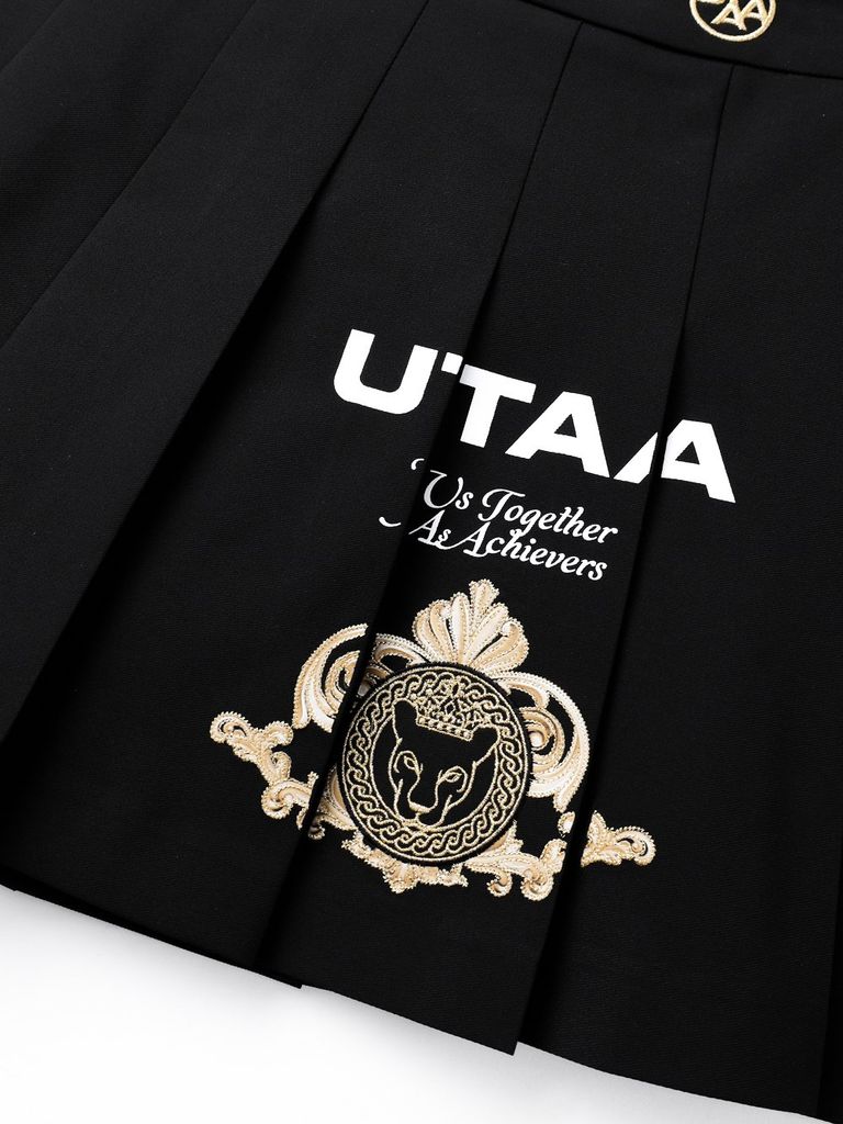 UTAA Golden Crown Ring Panther Angle Pleats Skirt : Black