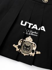 UTAA Golden Crown Ring Panther Angle Pleats Skirt : Black