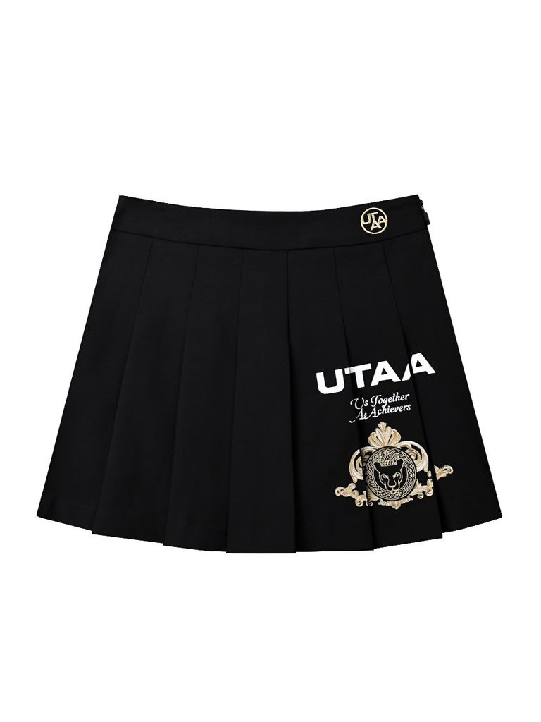 UTAA Golden Crown Ring Panther Angle Pleats Skirt : Black
