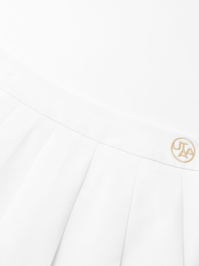 UTAA Golden Crown Ring Panther Angle Pleats Skirt : White