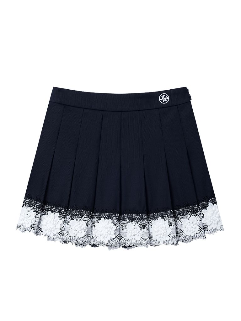 UTAA Notredame Floral Lace Pleats Skirt : Navy