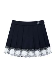 UTAA Notredame Floral Lace Pleats Skirt : Navy