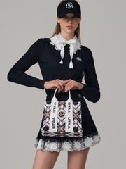 UTAA Notredame Floral Lace Pleats Skirt : Navy