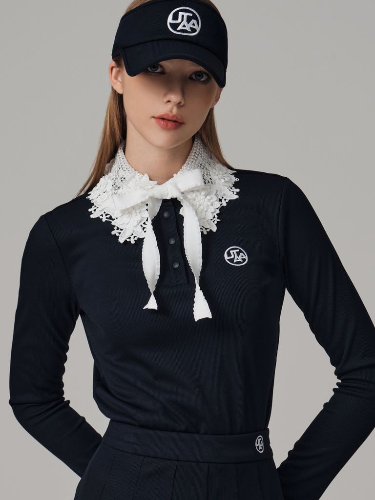 UTAA Notredame Floral Lace Pleats Skirt : Navy