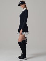 UTAA Notredame Floral Lace Pleats Skirt : Navy