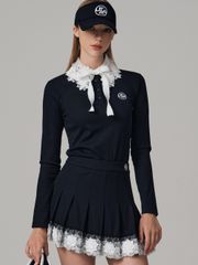 UTAA Notredame Floral Lace Pleats Skirt : Navy