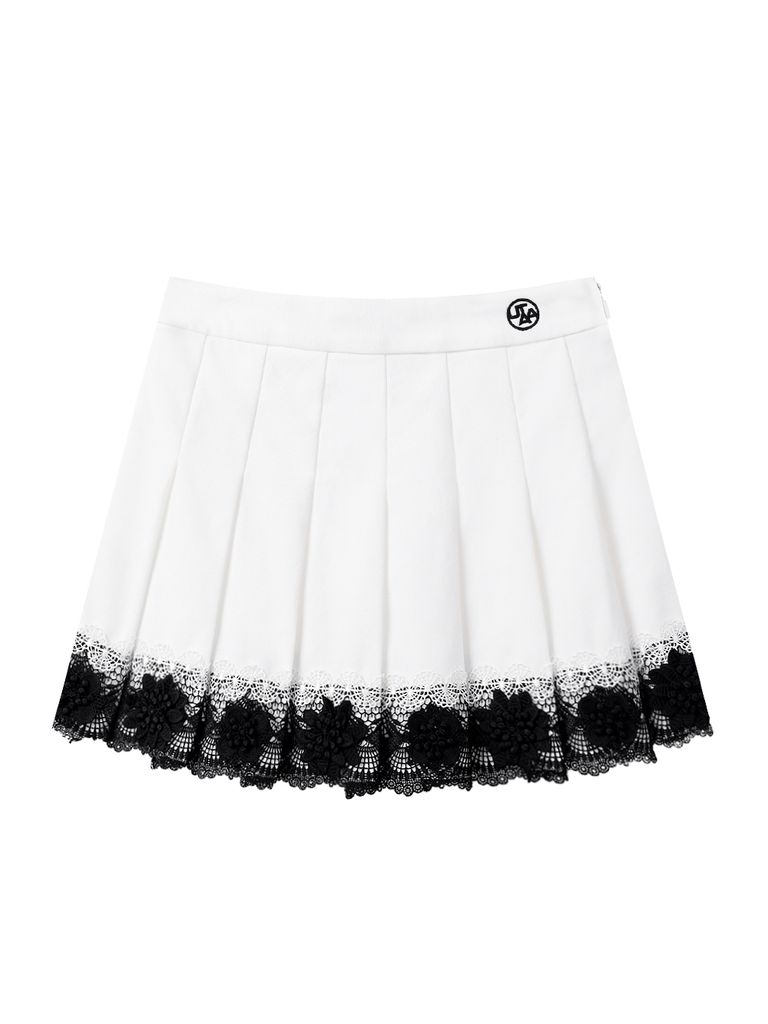 UTAA Notredame Floral Lace Pleats Skirt : White