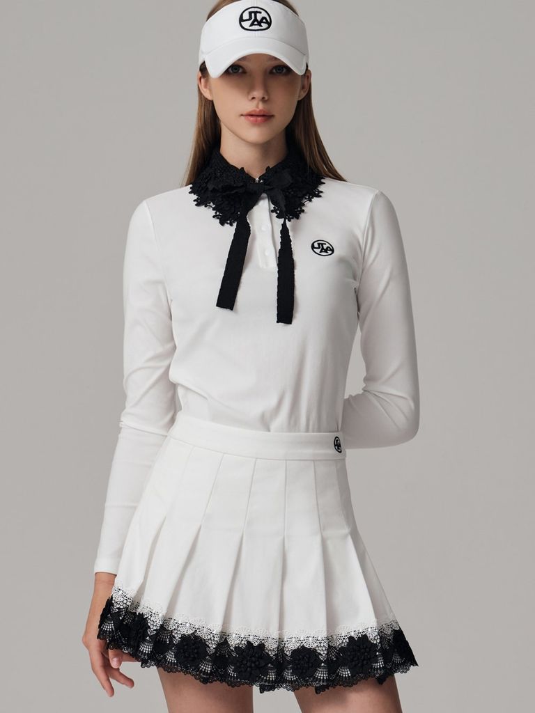 UTAA Notredame Floral Lace Pleats Skirt : White