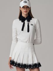 UTAA Notredame Floral Lace Pleats Skirt : White