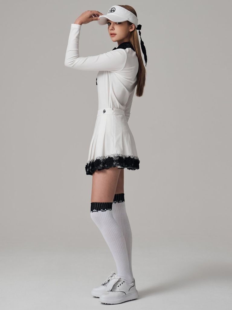 UTAA Notredame Floral Lace Pleats Skirt : White