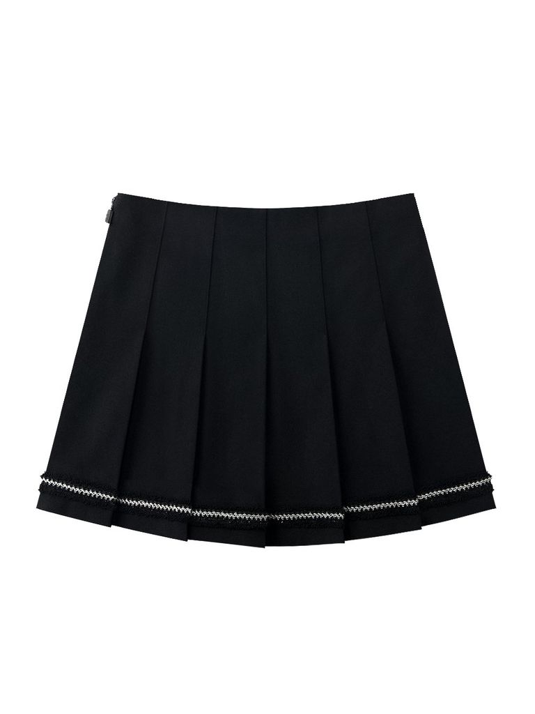 UTAA Tassel Lace Pleats Skirt : Black