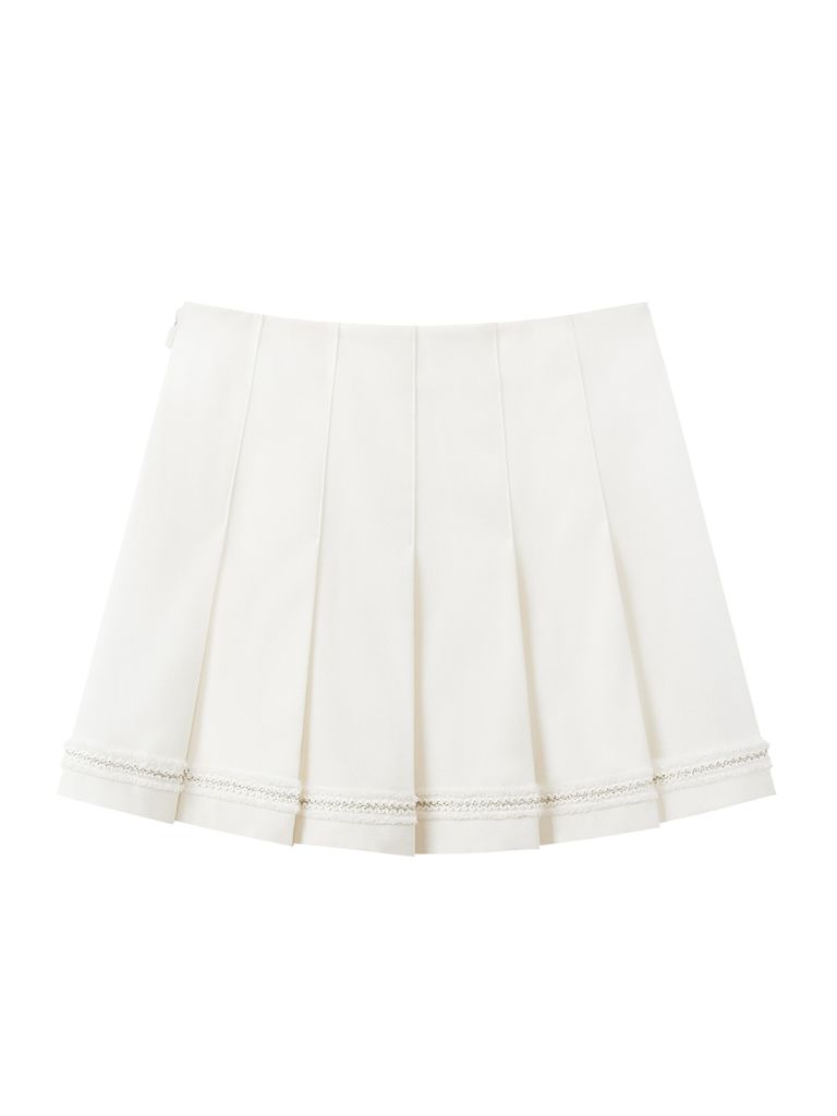 UTAA Tassel Lace Pleats Skirt : White